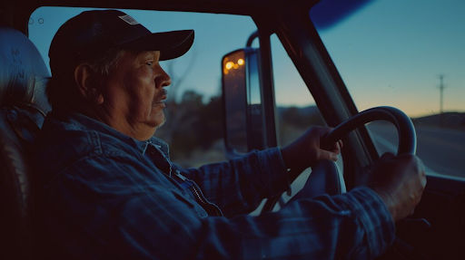 hombre conduce camión